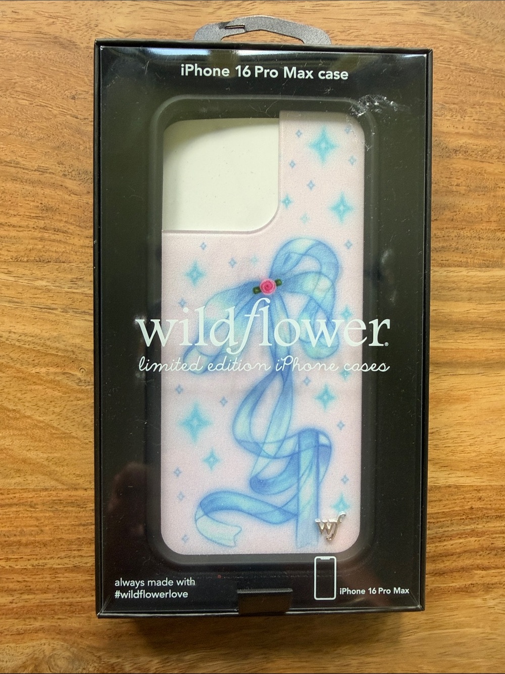 Wildflowers iPhone 16 Pro Max Case - Pastel Pink with Blue Ribbon Art - NIB